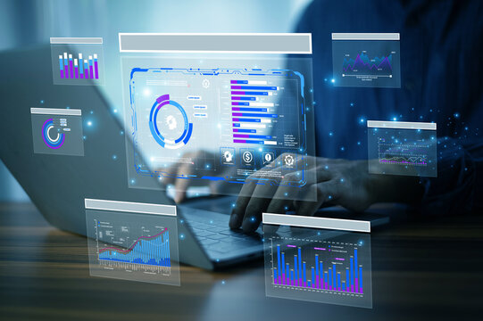 Data analysis concept. Businessman use AI technology for data analysis to track employee performance and refine internal processes for better productivity. - Powered by Adobe