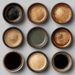 Coffee cup collection. Variety of coffee beverage.