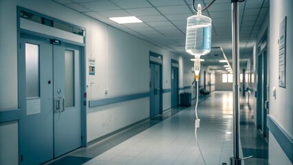High Quality Image of Hospital Corridors, IV Drip Systems, and Patient Care Environments for Medical Treatment and Recovery