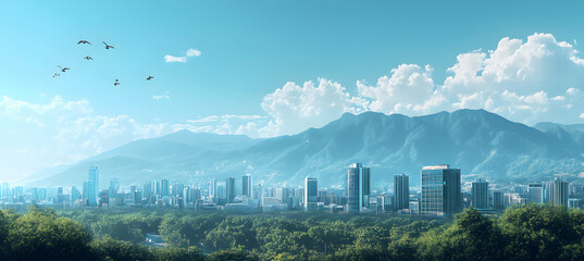Cityscape Mountains Birds
