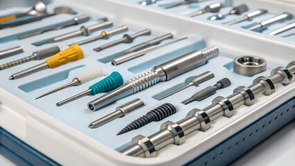 Surgical Instruments and Tools for Orthopedic and Dental Surgery Including Screws, Drills, and Sterile Trays for Medical Procedures