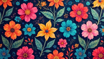 Abstract floral tapestry, vibrant hues, repeating design , elegant, print, seamless