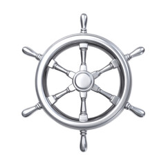 Obraz premium Silver Ship Wheel 3D Rendering on PNG Background Nautical Theme Design