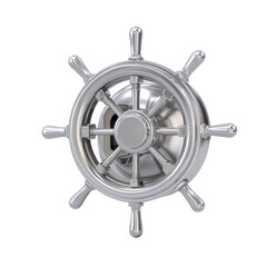 Obraz premium Silver Ship Steering Wheel Isolated on PNG Background Nautical Navigation