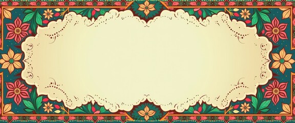 Obraz premium Ornate Floral Banner with Blank Cream Frame and Green Background