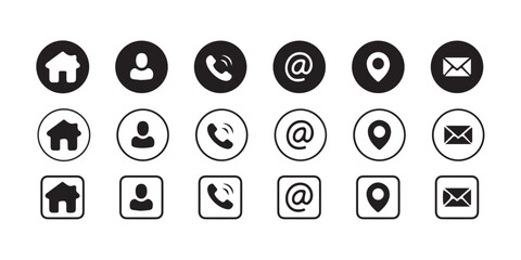 Essential Profile & Contact Icons – Home, User, Email, Phone & Map Symbols for Website & Mobile App Design