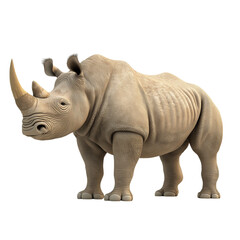 Obraz premium 3D Rendered Rhinoceros in Side Profile Stance with Thick Rugged Skin and Well-Defined Horn on White Background, Realistic Wildlife Illustration for Nature, Conservation, and Educational Projects