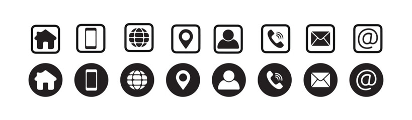Essential Profile & Contact Icons – Home, User, Email, Phone & Map Symbols for Website & Mobile App Design