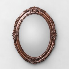 Ornate Vintage Oval Frame with Mirror on Plain Background