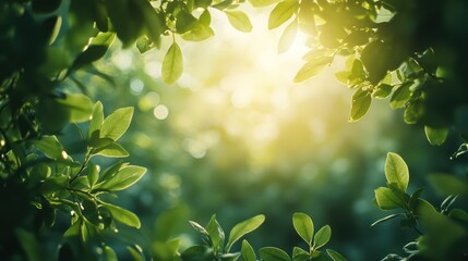 Obraz premium Lush foliage frame, sunlit bokeh