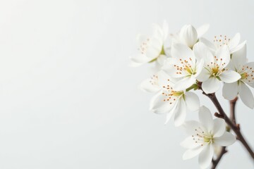 Fototapeta premium Delicate white blossoms against a pure white backdrop , white flowers, texture