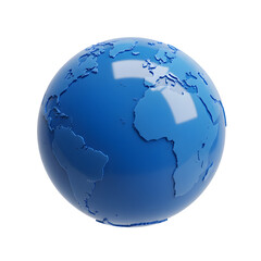 Fototapeta premium Blue Glossy Earth Globe 3D Render on Transparent Background