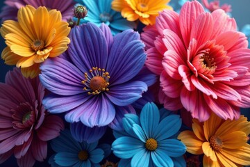 Intricate, overlapping blooms in vibrant hues, wallpaper, retro