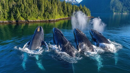 Fototapeta premium Clever Ocean Behemoths Working Together To Eat