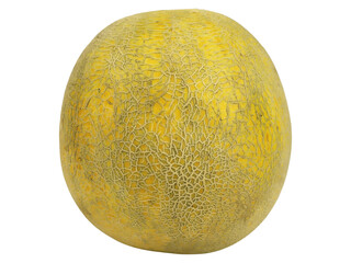 Whole Yellow Melon with Netted Skin Isolated on White Background