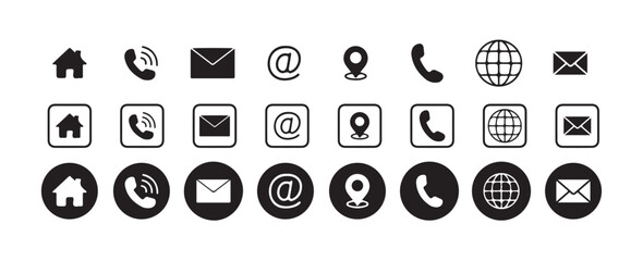 Modern Contact & Profile Icons Pack – Home, User, Location, Phone Call & Email Symbols | Clean Line, Outline & Solid Styles.