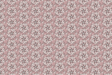 vector seamless pattern with flowers outline texture in dark brown/black lines, with the centers and petals filled illustration