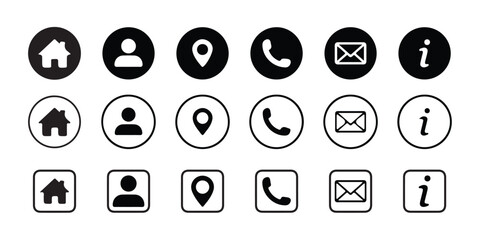 Modern Contact & Profile Icons Pack – Home, User, Location, Phone Call & Email Symbols | Clean Line, Outline & Solid Styles.