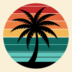 Retro sunset palm tree tropical summer design
