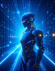 Vivid Colorful Graphic of Futuristic Humanoid Robot