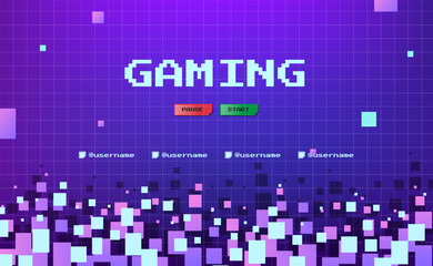 Pixel Gaming Background with Username Banner and Grid Effects