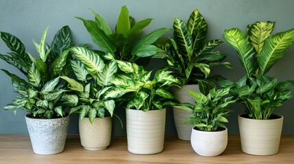 Variety of houseplants displayed in stylish containers.