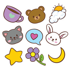 illustration art cute doodle sticker animal and stuff sticker design