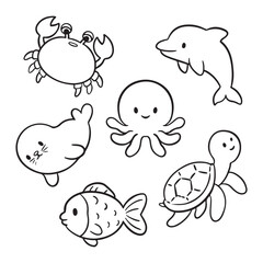 illustration art cute doodle sea animal sticker design