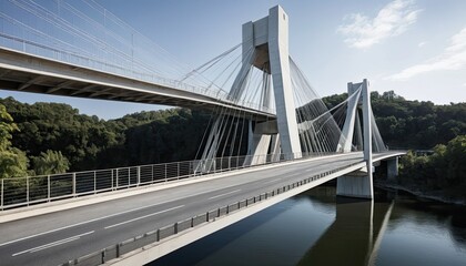 Modern Cable-Stayed Bridge Spanning River Valley