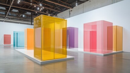 Colorful Transparent Cubes in Modern Art Gallery Space Exhibition