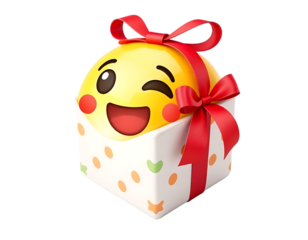 Emoji Smiling Face in a Gift Box with a Red Ribbon