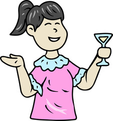 Cartoon Woman Holding Cocktail Illustration