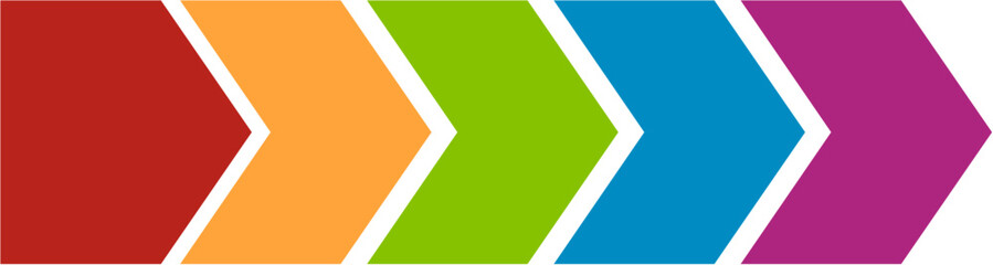 Colorful Chevron Progression: Red, Orange, Green, Blue, Purple Arrows with White Border