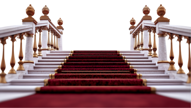 Elegant stairs with red carpet and gold accents