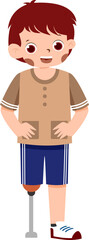 Smiling Boy with Prosthetic Leg, Cartoon Illustration.