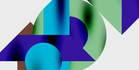 Fototapeta premium Abstract composition featuring geometric shapes, vibrant colors, smooth gradients. Minimalist design with dark background.