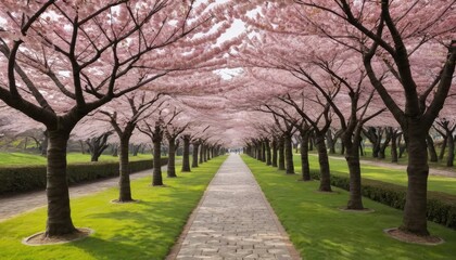 A Serene Walkway under Cherry Blossoms