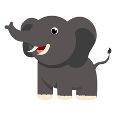 Friendly Gray Elephant Illustration, Trunk Up, Cartoon Style, Isolated.