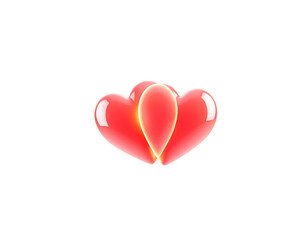 Two intertwined glossy red hearts, a symbol of love and affection