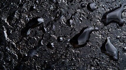 Profound Wet Black Surface with Water Reflections and Moody Atmosphere for Artistic Visuals and Design Use