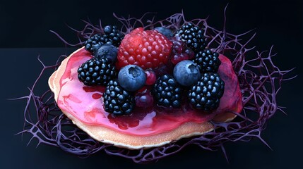 Pancake with Mixed Berries and Syrup AI Generative