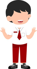 Smiling Faceless Boy in School Uniform, Arms Outstretched, Cartoon Illustration