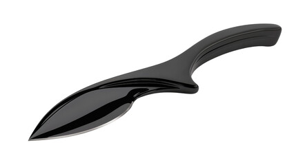 Obraz premium Sleek black tactical knife with curved blade and ergonomic handle, designed for outdoor or survival use, with sharp pointed