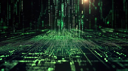 Create a vibrant, upside-down graph showcasing Dow Jones, SP , and NASDAQ indices with luminous green hues, Infuse it with a bright morning radiance for a visually striking and energizing piece.