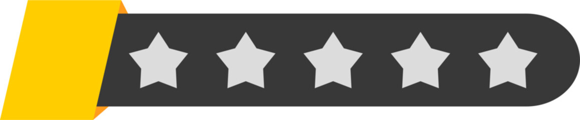 Five Star Rating Graphic with Rounded Edges and Yellow Tab.