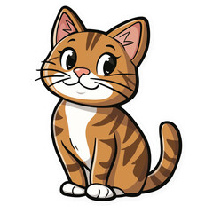 Fototapeta premium Cute Full Body Cat Sticker Illustration with Bold Outlines, Glossy Effect, and Slight Drop Shadow on White Background, Perfect for Kids Crafts, Digital Stickers, Stationery, and Fun Designs