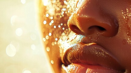 Close-Up of Sun-Kissed Skin with Water Droplets Glowing in Light
