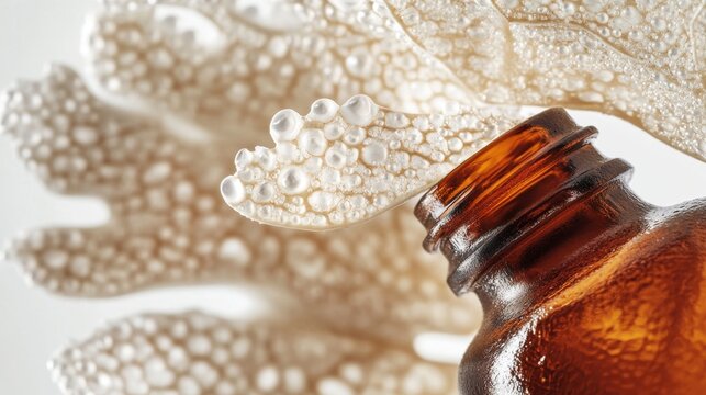 Close-up of Kigelia Africana Extract in Dark Amber Bottle