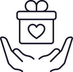 Present over Open Hands Outline Linear Symbol for Graphic and Web Design, Apps, Adverts, Various Cards
