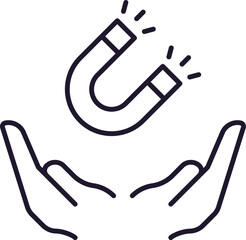Magnet over Open Hands Outline Simple Linear Image Collection. Editable Stroke. Perfect for Web Sites, Books, Cards, Apps
